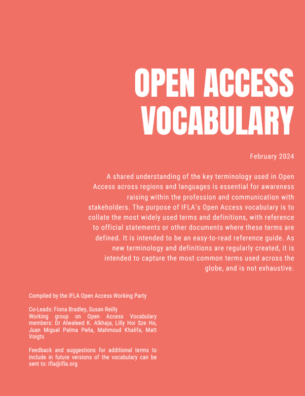 Front cover of the Open Access Vocabulary publication - white title text on a red background. 
