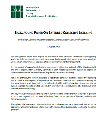 IFLA background paper on extended collective licensing