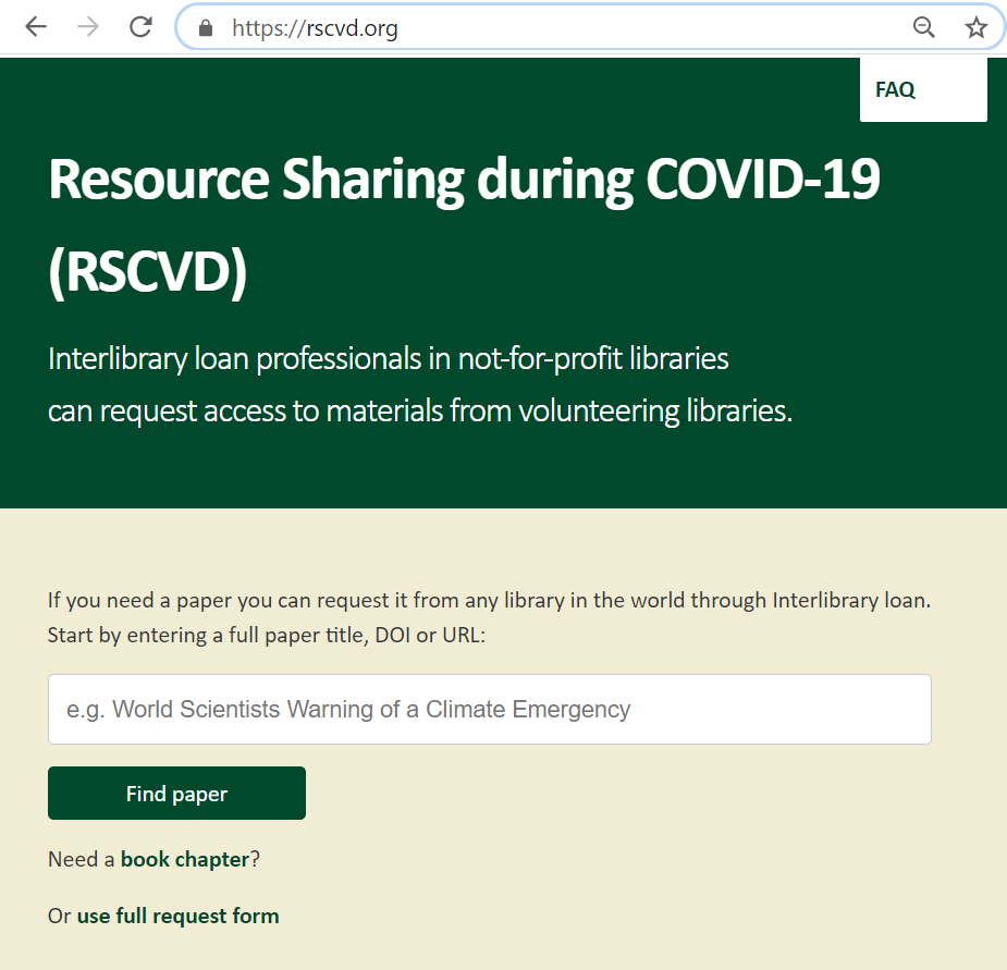 Screenshot from the online Resource Sharing tool that offers the service of interlibrary lending for libraries across the globe.